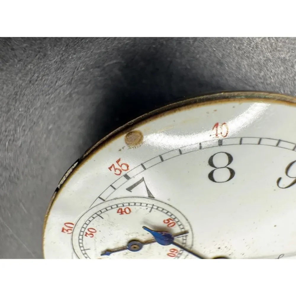 Antique Marck Bros Pocket Watch Movement White Dial 29mm For Parts/Repair
